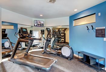 The gym with cardio equipment at our apartments